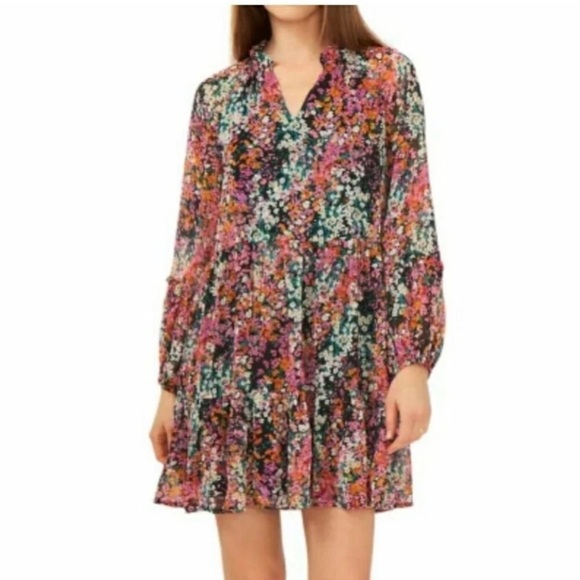 Vince Camuto Vibrant Floral Long Sleeve Dress   Size M - Picture 1 of 11